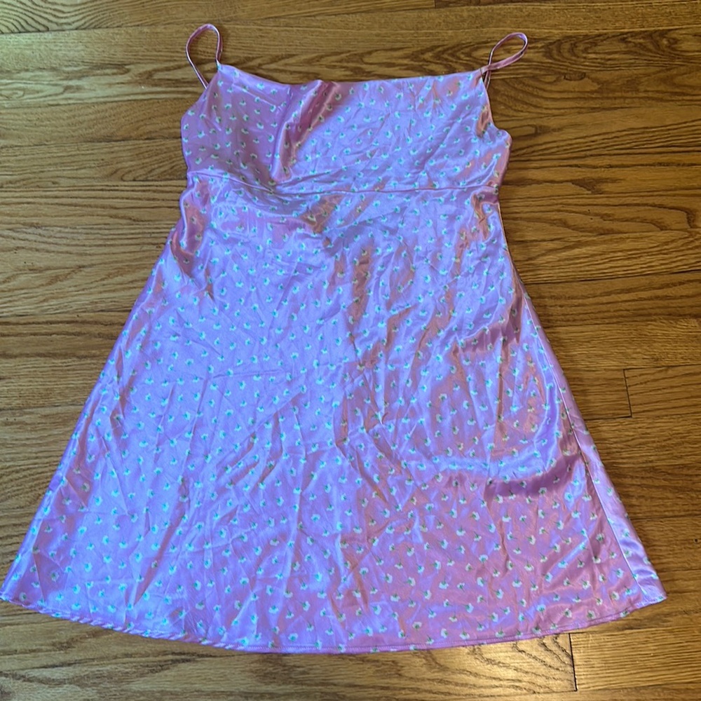 Light Pink Satin Zara Dress With Flower Design